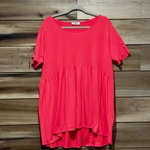 Zenana High-low HOT Pink Babydoll Top, Gently used 2X